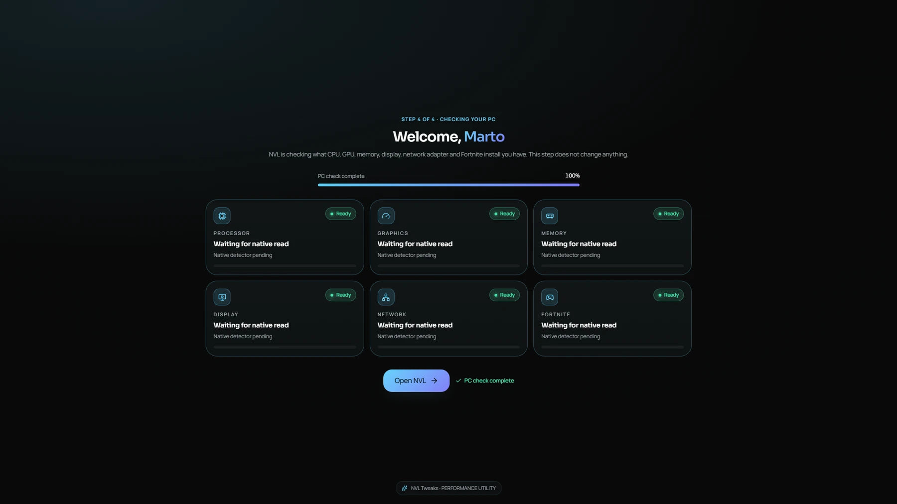 NVL Tweaks desktop optimiser dashboard
