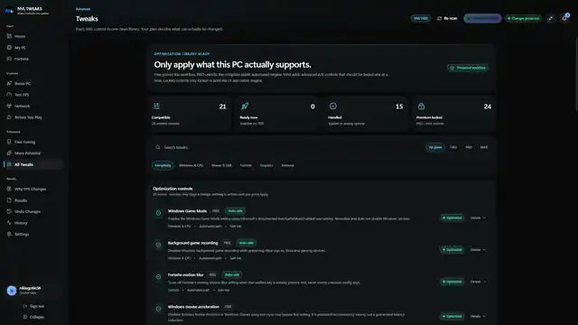 Sharp partial preview of the real NVL Tweaks interface